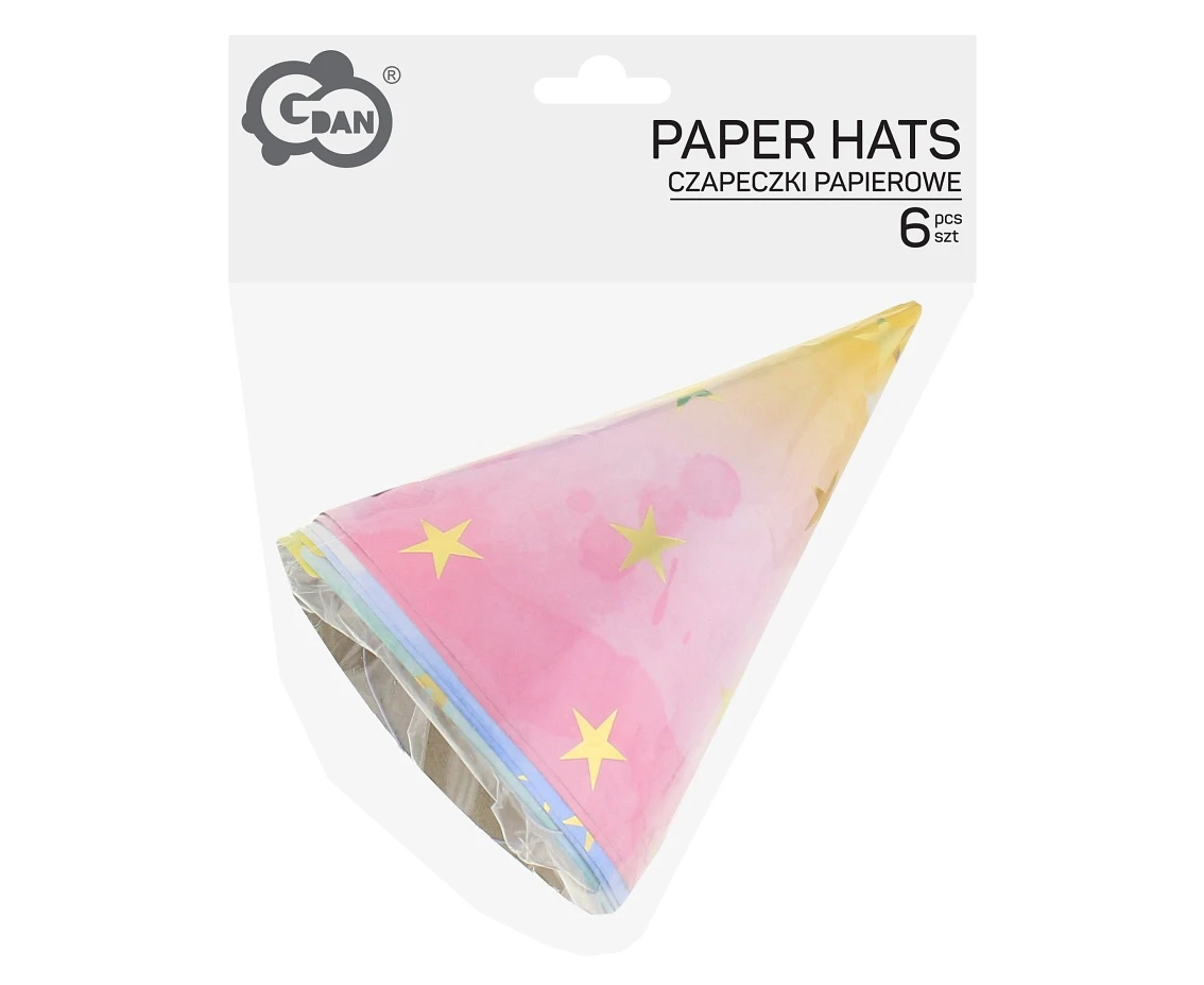 Party hats Gold Stars, assorted, 6 pcs